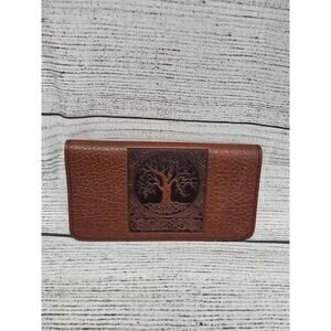 Oberon Design Pebbled Leather Check Book Cover - Brown With Tree